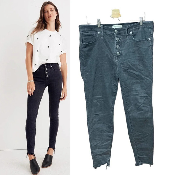 Madewell‎ 9" Mid-Rise Skinny Jeans in Berkeley Black: Button-Through Size 32 - Picture 1 of 13